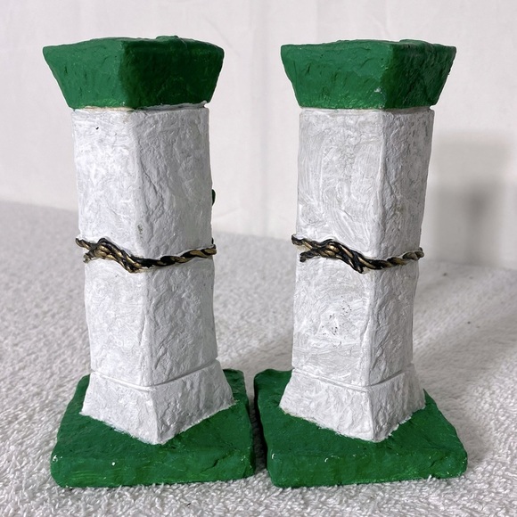 Vintage Hand Made Green White Pink Rose Candle Stick Holders - Picture 8 of 9